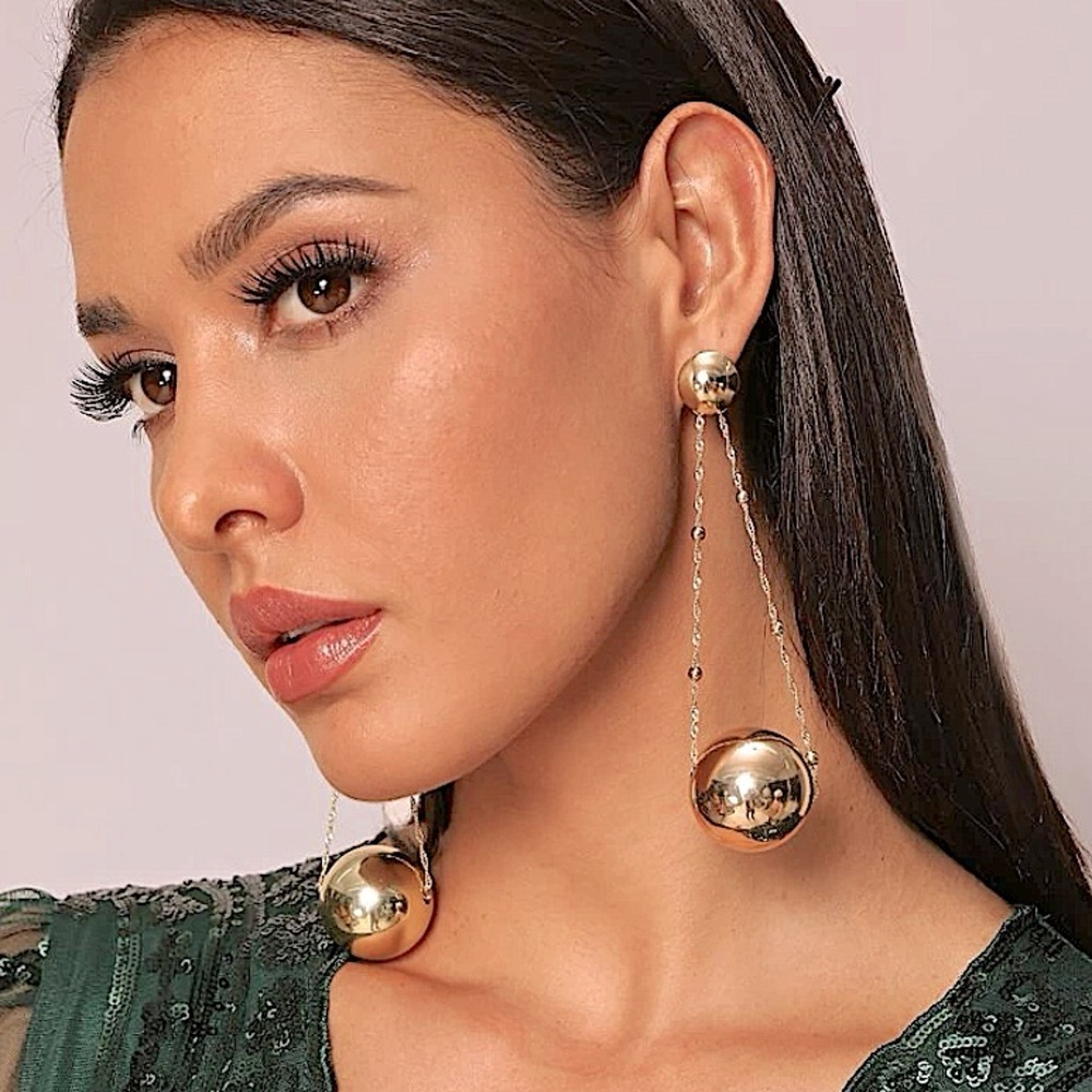 Gold ball drop exaggerated earrings